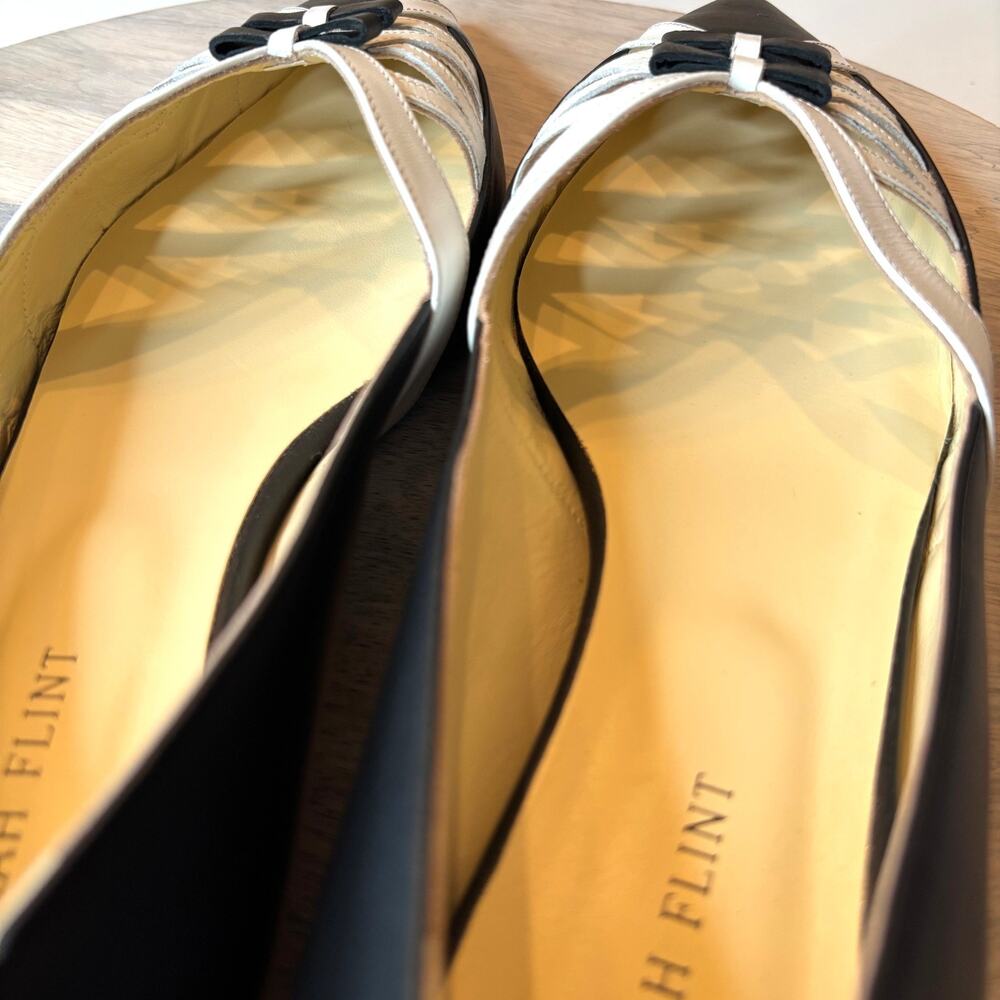 Sarah Flint Kim Black White Pointed Toe Ballet Flats Leather Shoes EU 41 US 11 - Picture 9 of 11